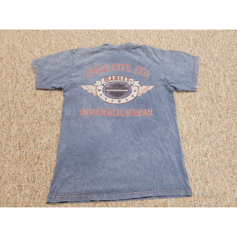Harley Davidson Shirt Men Medium Blue Honolulu Hawaii Cycle City Biker Rider Y2K